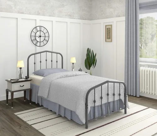 Vista 2 de AMBEE21 Golden Gate Beds - Base de cama de hierro plateado tamaño individual con cabecero de hierro forjado, base de plataforma de metal resistente