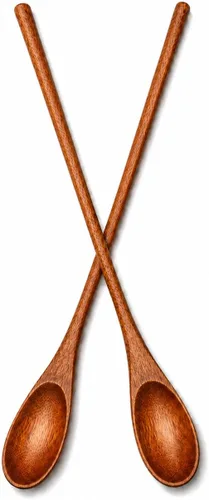 Vista 11 de Operitacx 4 cucharas de madera, cucharas de mezcla de madera de mango largo a granel, cucharas de té largas para cuchara de miel, mezcla, agitar