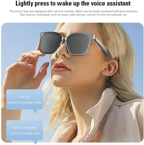 Vista 6 de Lentes de sol inteligentes Bluetooth para hombres y mujeres, gafas de audio con altavoces, protección UV400, asistente de voz, disparo remoto, carga