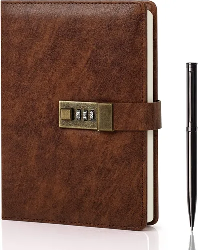 Vista 14 de WEMATE Diario con Cerradura, Diario A5 de Cuero PU con Cerradura 240 Páginas, Diario de Cerraduras Vintage, Cuaderno de Contraseña con Bolígrafo