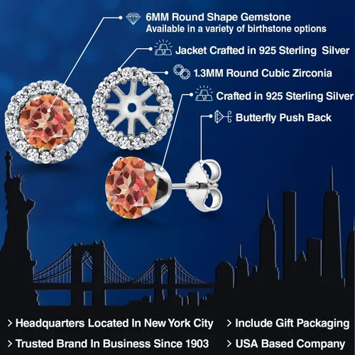 Vista 162 de Gem Stone King Aretes redondos de plata de ley 925 de 0.236 in con piedra natal extraíble para mujer