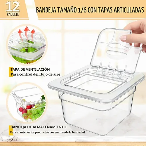 Vista 3 de Geetery Paquete de 12 Bandejas de Comida de Policarbonato Profundas de 4'' con Tapa, Bandejas de Plástico Apilables, Recipientes de Almacenamiento