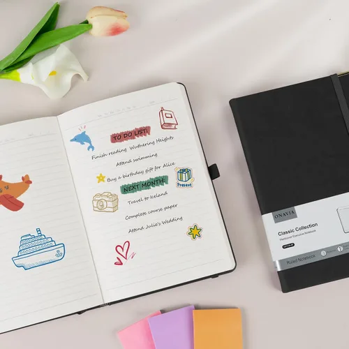 Vista 6 de ONAVIA Cuaderno rayado A5 - Papel grueso de 100 g/m², cuaderno de tapa dura para escribir, trabajo, viajes, escuela, cuaderno rayado para mujeres