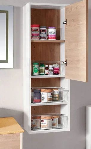 Vista 5 de Hudgan Contenedores organizadores de almacenamiento de plástico transparente con tapas acrílicas para oficina en casa, cocina, armario, estantes