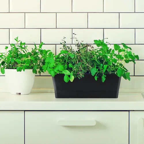 Vista 6 de Skelang Maceta rectangular de 3 piezas, maceta de flores de 12 pulgadas, contenedor para alféizar de ventana para suculentas, hierbas, verduras Negro