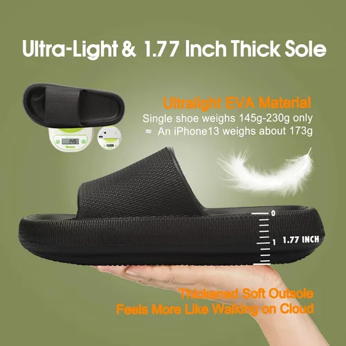 Vista 5 de EQUICK Pantuflas de almohada Cloud Slides para mujeres y hombres, pantuflas de ducha y de baño, ultrasuaves, suela gruesa acolchada