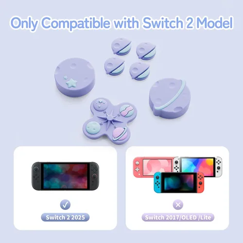 Vista 2 de GeekShare Cross D-Pad Button Caps Thumb Grip Caps Set Compatible with Switch 2, ABXY Key Buttons Sticker Cover Caps for Switch 2 - Purple Planet