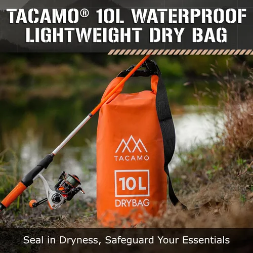 Vista 2 de TACAMO® Mochila impermeable de 10 L para equipo de campamento, bolsa impermeable para canoa o mochilero, parte superior enrollable, pequeña