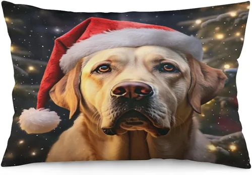 Vista 15 de Yellow Lab - Fundas de cojín de Navidad de 12 x 20 pulgadas, diseño de retrato de perro amarillo serio, labrador retriever, fundas de almohada