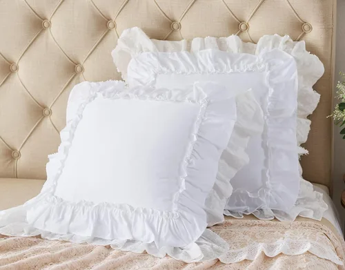 Vista 12 de Lemfux Juego de 2 fundas de almohada con volantes, fundas de almohada decorativas de algodón lavado, fundas de cojín sólidas desgastadas y elegantes