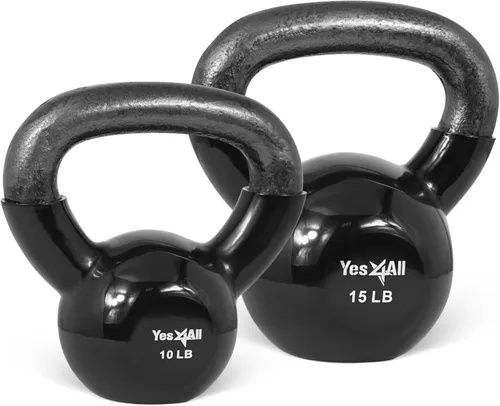 Vista 22 de Yes4All - Juego de pesas rusas recubiertas de vinilo, set combinado para entrenamiento corporal completo, fuerza de agarre, flexiones y ejercicios