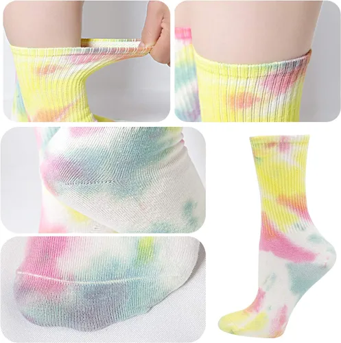 Vista 7 de Lovful Tie Dye Calcetines Mujeres, Algodón Crew Colorido Novedad Calcetines 10 Pares