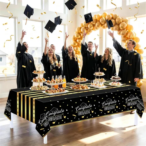 Vista 2 de Childom Paquete de 3 manteles de graduación, decoraciones de graduación de clase de 2026, decoraciones de fiesta de graduación, 54 x 108 pulgadas