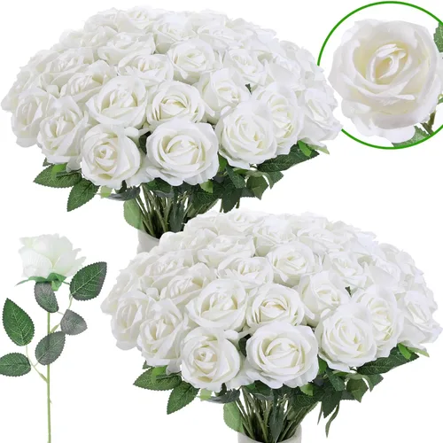 Vista 16 de 12 rosas artificiales de terciopelo sintético para decoración del hogar y boda (rosa perla, negro)