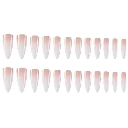 Vista 5 de Uñas postizas largas a presión estilo stiletto, uñas postizas francesas degradadas blancas, uñas postizas brillantes de cobertura completa