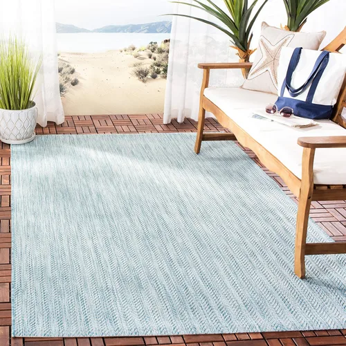Vista 30 de Safavieh Colección Courtyard CY8022 Alfombra, 2 pies x 3 pulgadas x 5 pies, aguamarina y gris, impermeable, fácil de limpiar, sin pelusa