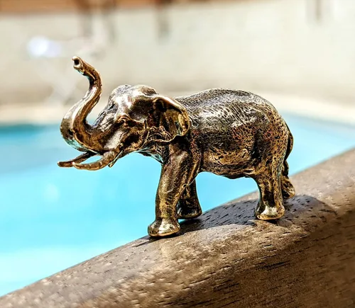 Vista 2 de Estatuilla de elefante de latón Feng Shui Lucky Miniature Art Hecho a mano