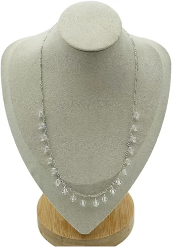 Vista 2 de Collar de cadena Figaro de plata de ley 925 maciza y cristal austriaco auténtico, Plata de ley, cristal austriaco, Cristal