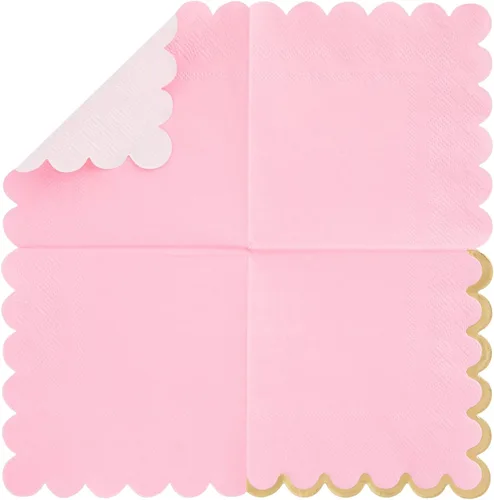 Vista 8 de Sparkle and Bash Servilletas de cóctel rosadas de 5 x 5 pulgadas, 100 unidades, 3 capas festoneadas, rosa y dorado, servilletas para bebés