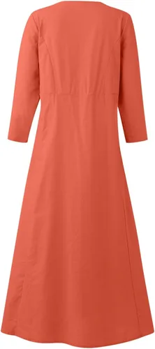 Vista 5 de Vestido largo de algodón sólido y manga corta para mujer de verano 2022, 0