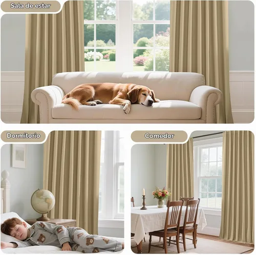 Vista 2 de Joydeco Cortinas opacas beige de 72 pulgadas de largo, cortinas 100% opacas para dormitorio, bolsillo para barra y pestañas traseras, aislamiento