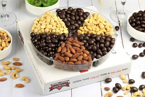 Vista 7 de It's Delish - Bandeja de regalo grande de chocolate gourmet y nueces saladas, 6 puntos, caja de regalo para fiestas, eventos, día del padre, día