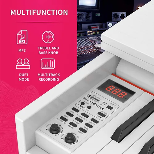 Vista 3 de Ajuste de piano digital con peso de 88 teclas, piano vertical eléctrico de 3 pedales, pantalla LCD, adaptador multifuncional de tamaño completo
