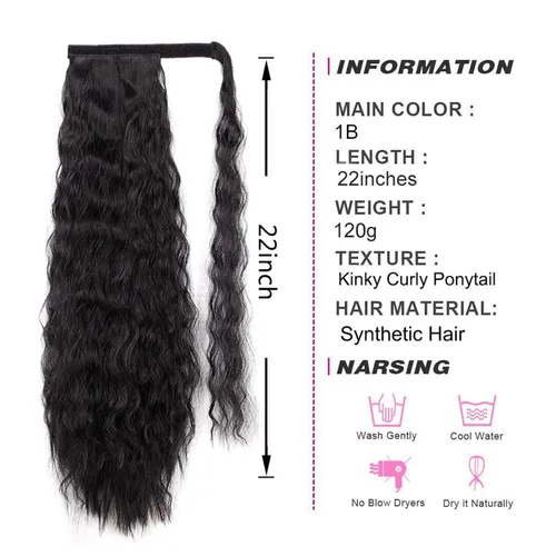 Vista 2 de Extensión de cola de caballo larga con ondas de maíz, pasta mágica, resistente al calor, ondulada, sintética, envolvente, extensión de cola