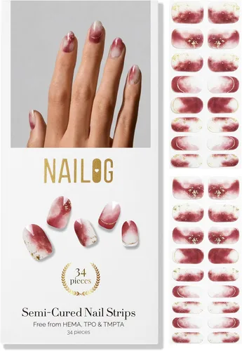Vista 11 de NAILOG - Tiras de uñas de gel semicuradas 34 piezas Compra 2 y obtén 1 lámpara ultravioleta Calcomanías de esmalte de uñas duraderas con acabado