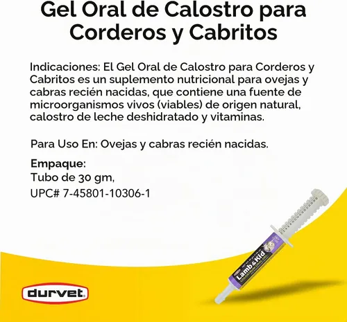 Vista 3 de DURVET 698308 Gel de calostro oral para cordero y niños, 1.0 fl oz