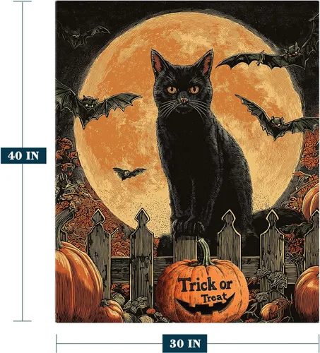 Vista 2 de YeeJu Manta de Halloween con diseño de calabaza y gato negro, manta de bebé pequeña para regazo, bebé, bebé, cuna, carriola, acogedora, suave