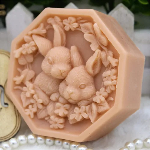 Vista 4 de Moldes de jabón de silicona con flores de conejo, fondant, chocolate, caramelo, pastel, decoración, herramientas para hornear, molde de vela, molde