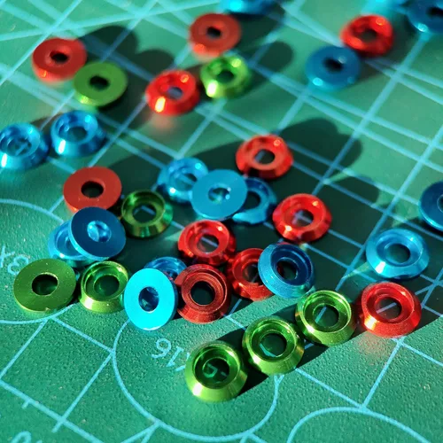 Vista 6 de [60PCS] Arandelas de avellanado M3 Color Negro, Aleación de aluminio anodizado, Juntas de arandelas de cabeza Cuña de Copa para Tornillo