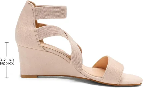 Vista 2 de Dream Pairs - Sandalias de tacón de cuña bajo con correa elástica de tobillo para mujer