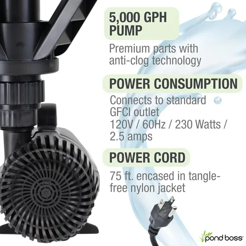 Vista 5 de pond boss Fuente flotante PRO con luces, 1/2 hp, bomba 5000 GPH