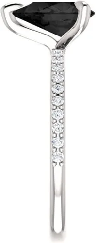 Vista 4 de Anillo de compromiso con forma de pera de 3 quilates de diamante negro, delicado anillo de diamante negro de lágrima, anillo de pera de ónix negro
