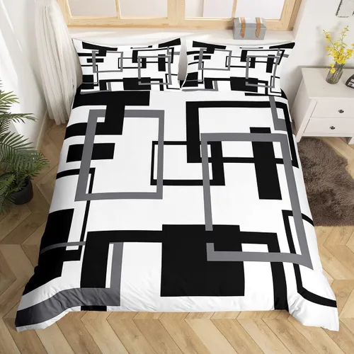 Vista 27 de Erosebridal Funda de edredón a rayas color negro y beige, funda de edredón bohemia moderna geométrica abstracta para mujeres, hombres y adultos