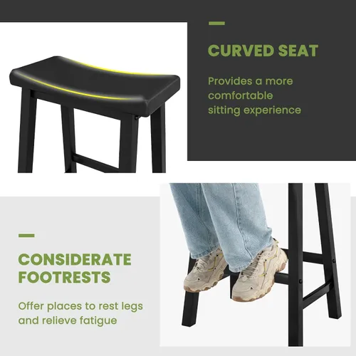 Vista 6 de COSTWAY Juego de 2 taburetes de silla de montar de 24 pulgadas de altura de mostrador con patas de madera maciza y reposapiés, taburetes modernos