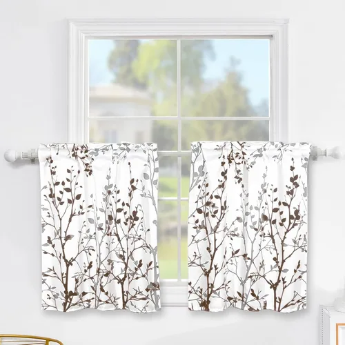 Vista 8 de Luvyohmee Cortinas cortas negras de cocina de 30 pulgadas de largo, con bolsillo para barra de árbol, 2 paneles de cortinas pequeñas para cafetería