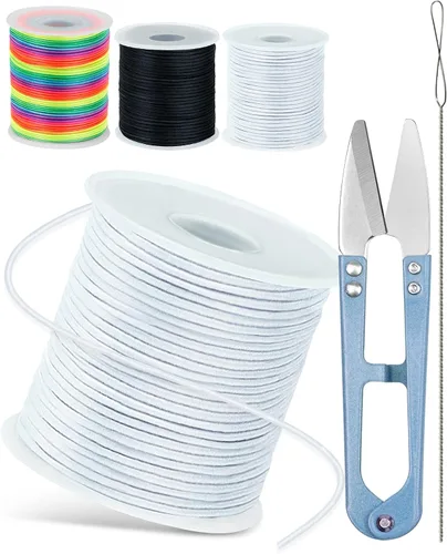 Vista 10 de FIVEIZERO 2 Rollos de Cuerda Elástica Negra para Pulseras Total 330 Pies, Cordón Elástico de 1mm, 1.2mm, 1.5mm para Enhebrar con Aguja