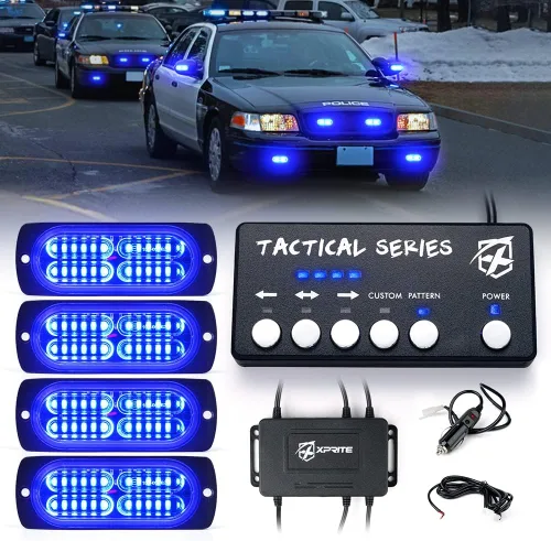 Vista 8 de Xprite Kit de 24 luces estroboscópicas LED ámbar de montaje en superficie con panel de control, conjuntos de luces de advertencia de emergencia