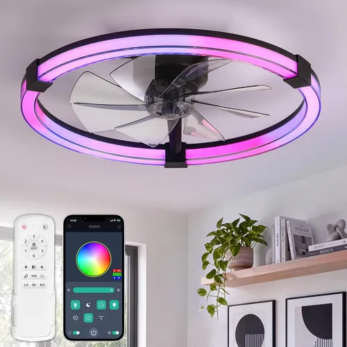 Vista 15 de LEDIARY Ventilador de techo con luz, lámpara de bajo perfil de 20 pulgadas Blanco