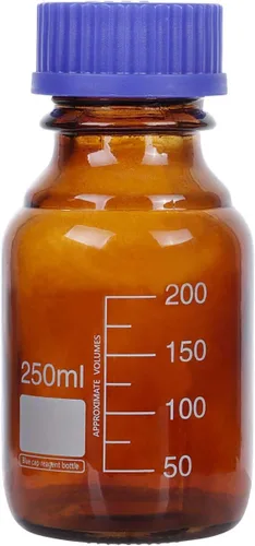 Vista 12 de Botellas ámbar de almacenamiento de medios de laboratorio, recipiente de vidrio graduado marrón GL45, tapa de rosca a prueba de fugas, multiusos Azul