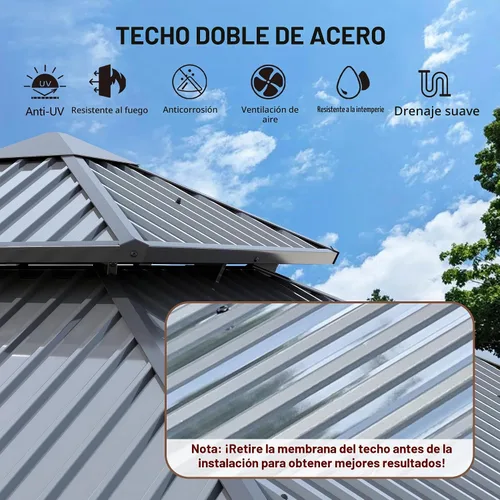 Vista 2 de GARTOO Gazebo de techo rígido para exteriores de 8 x 8 pies con techo doble Negro
