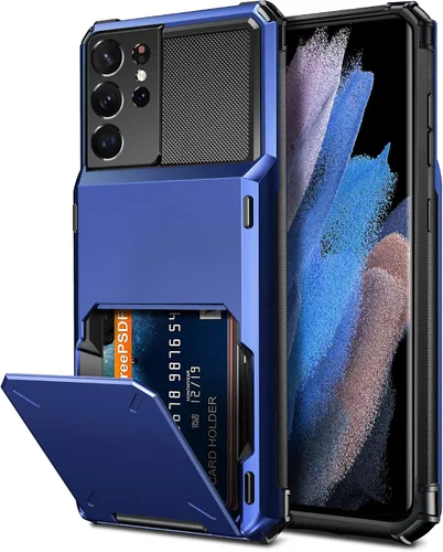 Vista 11 de Vofolen Funda tipo cartera para Galaxy S21 Ultra con 4 tarjetas, tarjetero con ranura para tarjeta de crédito, bolsillo trasero, doble capa, Negro