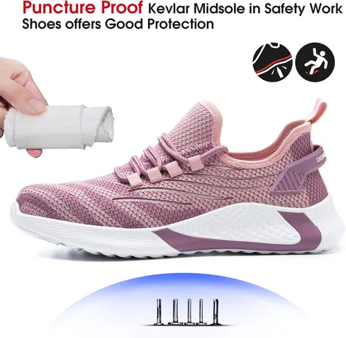 Vista 3 de Tinefiy Steel Toe Shoes for Women Lightweight Safety Shoes Air Cushion Comfortable Slip Resistant Indestructible Womens Puncture Proof Work Sneakers