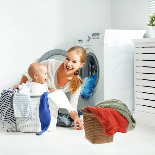 Vista 5 de Diseño de papelera tejida con paja para el hogar, uso versátil, sala de estar, dormitorio, cocina, 1 ud
