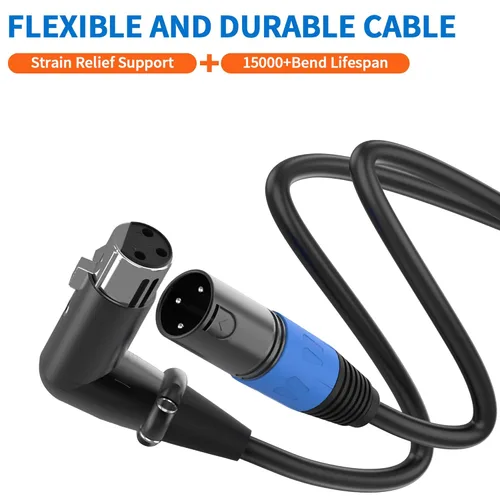 Vista 4 de LanSenSu Cable de enchufe XLR en ángulo recto XLR a recto, cable equilibrado de 90 grados hembra a macho recto de 3 pines a 3 pines