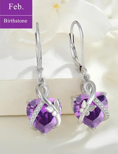 Vista 4 de Aretes colgantes de mariposa de plata de ley 925 con piedra natal de corazón infinito para mujer