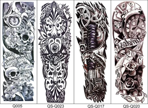 Vista 2 de Juego de 8 hojas de tatuajes falsos temporales extra grandes de 18.9 x 6.7 pulgadas para hombres y mujeres, calcomanías de tatuaje de brazo